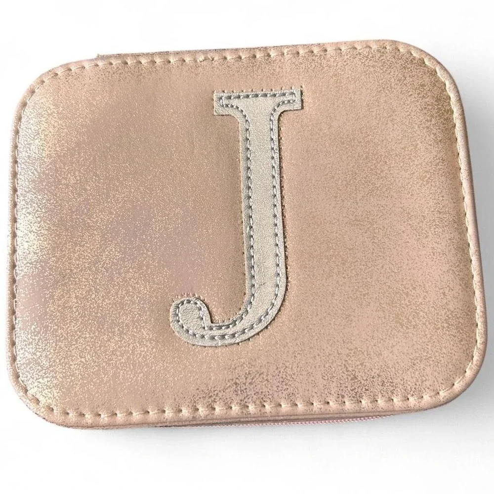 Jewelry Case Rose Gold J Monogram Coquette Travel Glitter Vanity Organizer Small